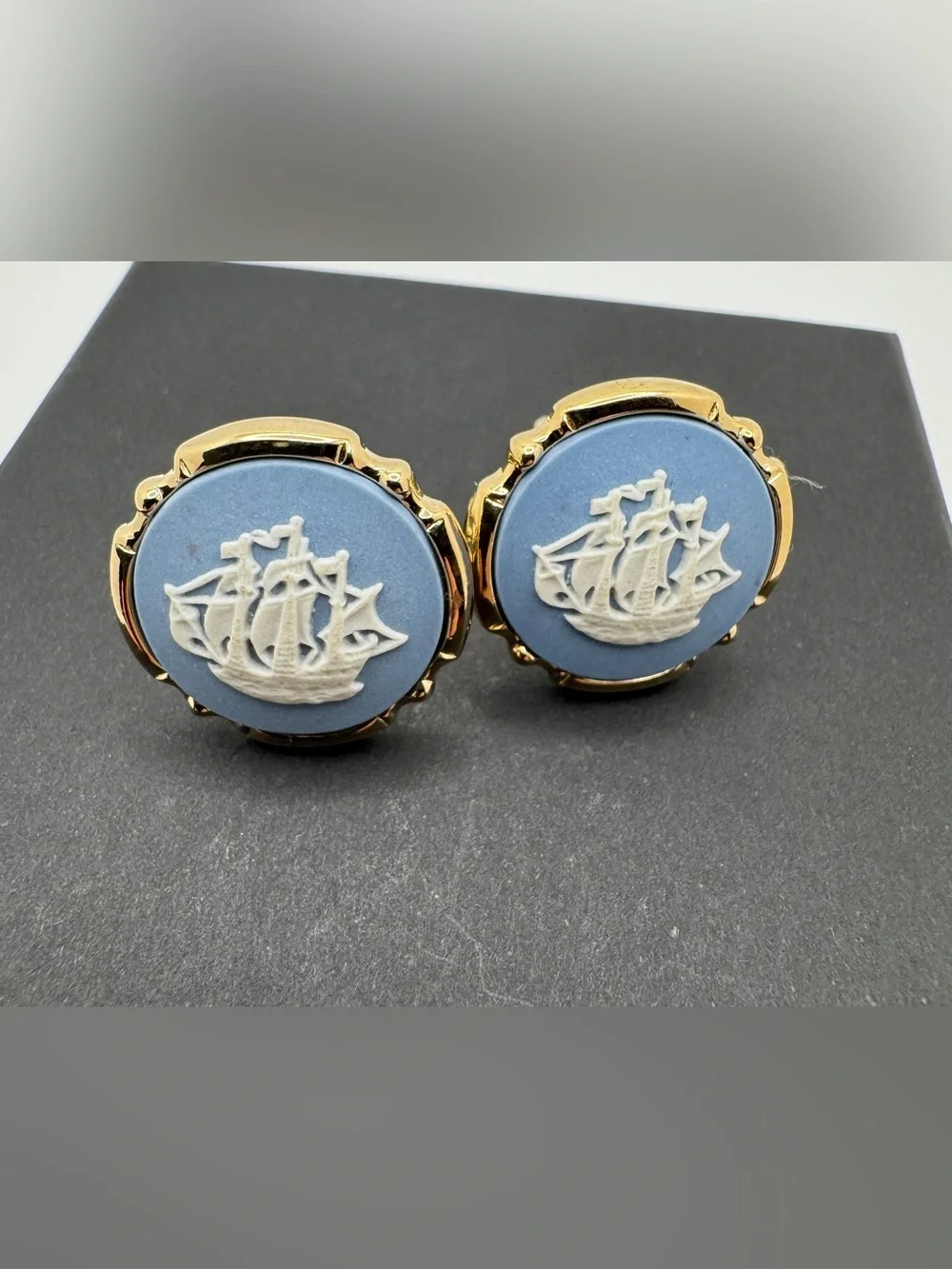Wedgewood by Stratton Blue Jasperware Ship Cufflinks